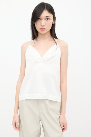 Dries Van Noten White Pleated V-Neck Top