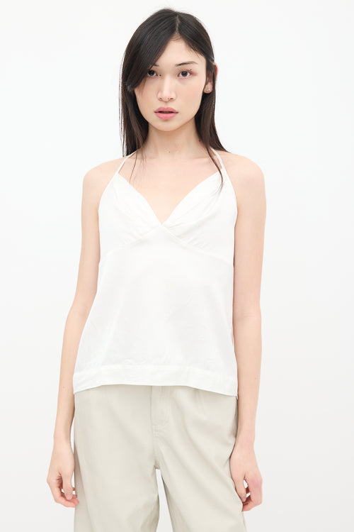 Dries Van Noten White Pleated V-Neck Top