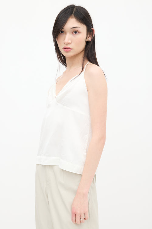 Dries Van Noten White Pleated V-Neck Top