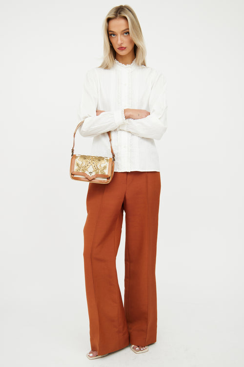 Dries Van Noten Cream 
Brown Canvas Embroidered Bag