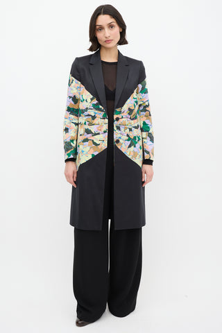 Dries Van Noten 2010 Black 
Multi Cotton Floral Coat