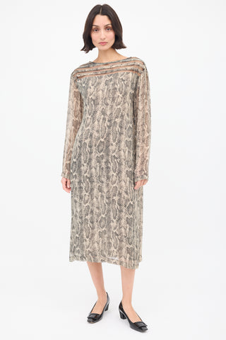 Dries Van Noten Beige 
Black Panelled Printed Shift Dress