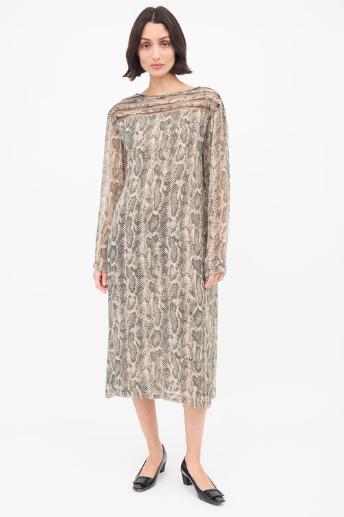 Dries Van Noten Beige 
Black Panelled Printed Shift Dress