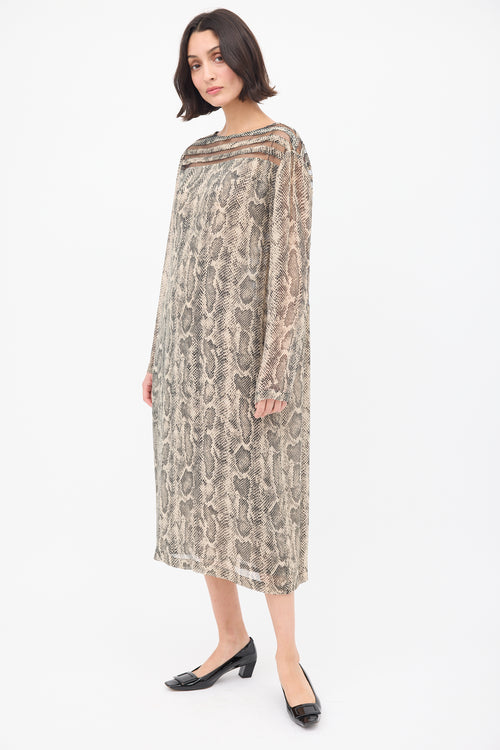 Dries Van Noten Beige 
Black Panelled Printed Shift Dress