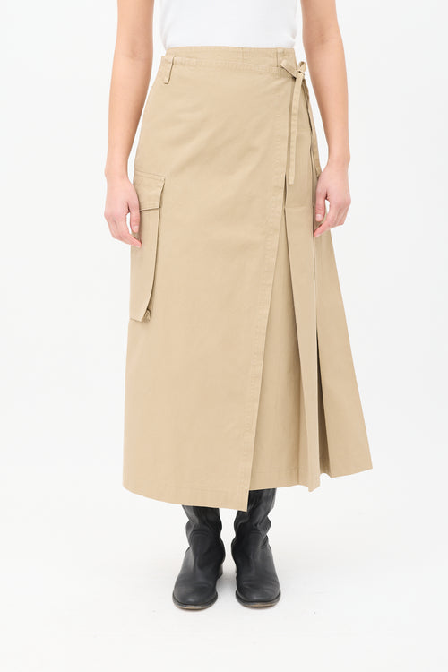 Dries Van Noten Beige Cargo Pleated Midi Wrap Skirt