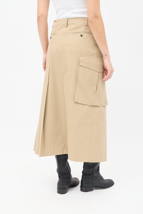 Dries Van Noten Beige Cargo Pleated Midi Wrap Skirt