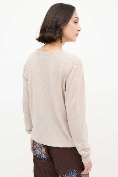 Dries Van Noten Beige Cashmere 
Silk V-Neck Sweater