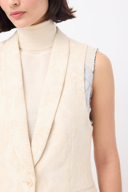 Dries Van Noten Beige Cotton Floral Jacquard Layered Vest