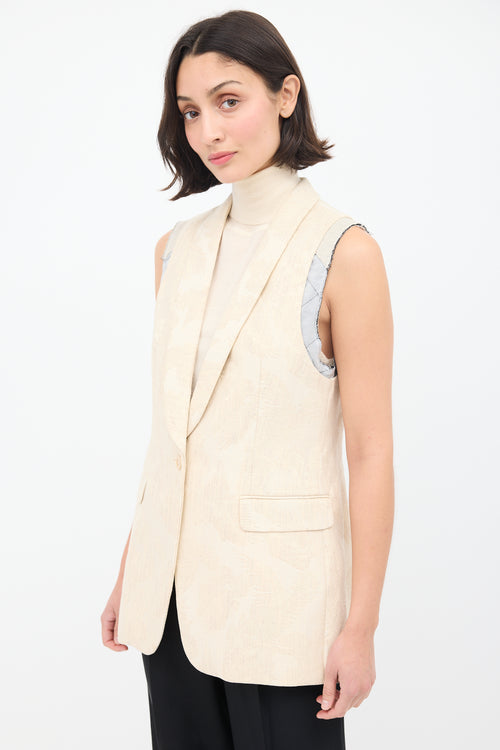 Dries Van Noten Beige Cotton Floral Jacquard Layered Vest