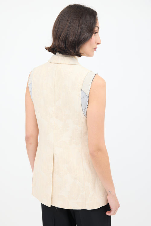 Dries Van Noten Beige Cotton Floral Jacquard Layered Vest