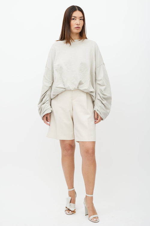 Dries Van Noten Grey Drape Pleat Crew Neck Sweater