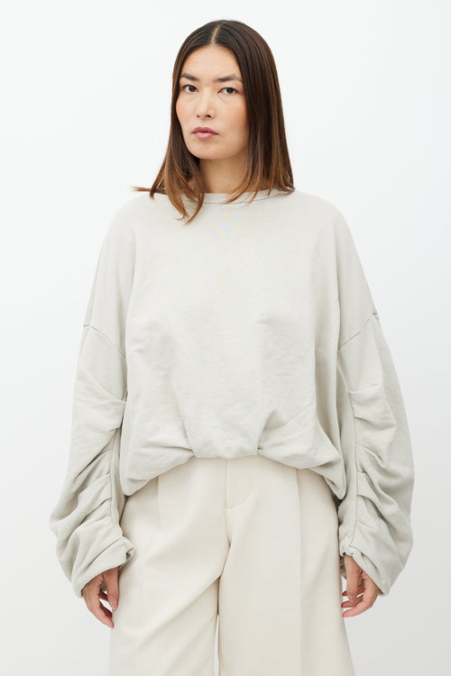 Dries Van Noten Grey Drape Pleat Crew Neck Sweater