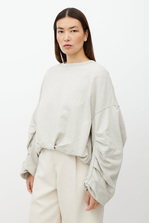 Dries Van Noten Grey Drape Pleat Crew Neck Sweater