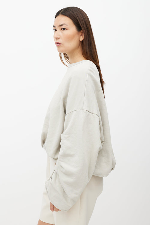 Dries Van Noten Grey Drape Pleat Crew Neck Sweater