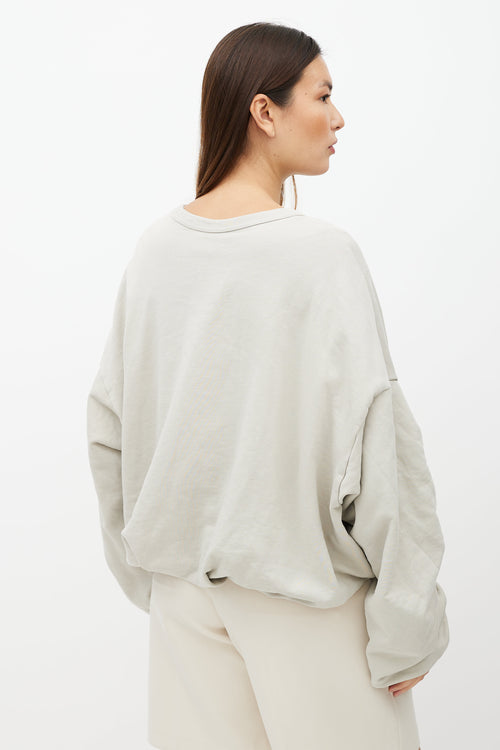 Dries Van Noten Grey Drape Pleat Crew Neck Sweater