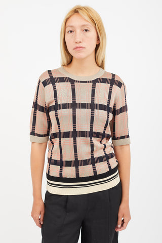 Dries Van Noten Beige 
Multicolour Plaid Knit Top