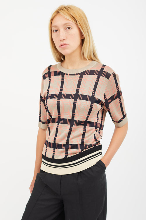 Dries Van Noten Beige 
Multicolour Plaid Knit Top