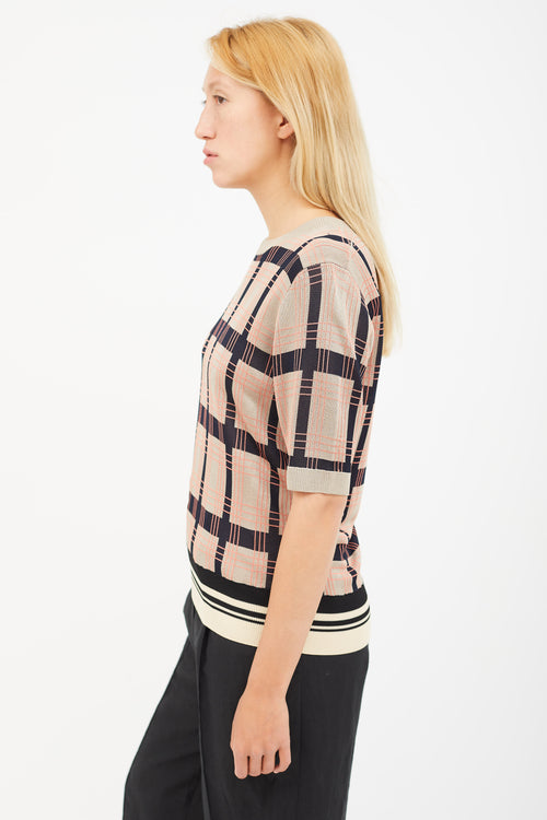 Dries Van Noten Beige 
Multicolour Plaid Knit Top