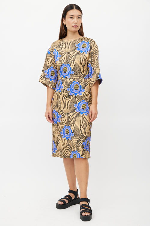 Dries Van Noten Beige 
Multicolour Quilted Floral Dress