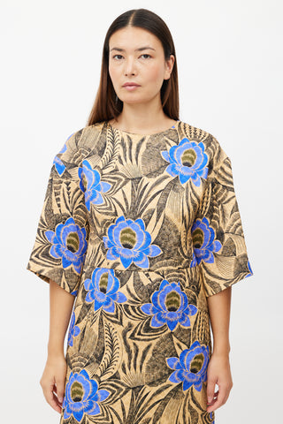 Dries Van Noten Beige 
Multicolour Quilted Floral Dress