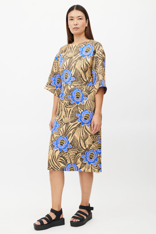 Dries Van Noten Beige 
Multicolour Quilted Floral Dress