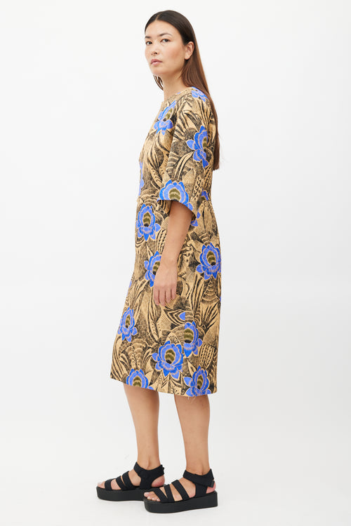 Dries Van Noten Beige 
Multicolour Quilted Floral Dress