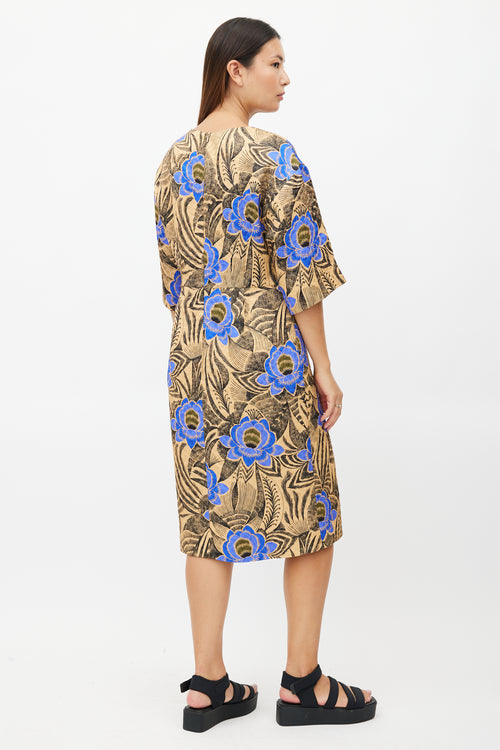 Dries Van Noten Beige 
Multicolour Quilted Floral Dress