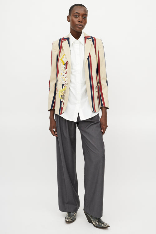 Dries Van Noten Beige 
Multicolour Striped Beaded Blazer