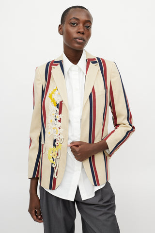 Dries Van Noten Beige 
Multicolour Striped Beaded Blazer