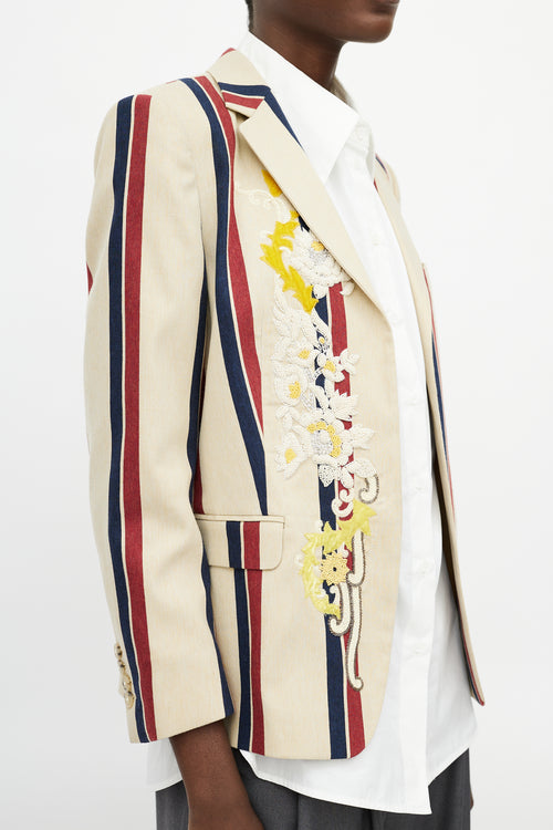 Dries Van Noten Beige 
Multicolour Striped Beaded Blazer