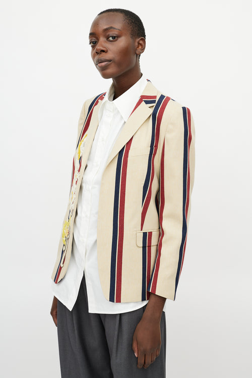 Dries Van Noten Beige 
Multicolour Striped Beaded Blazer