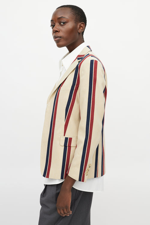 Dries Van Noten Beige 
Multicolour Striped Beaded Blazer