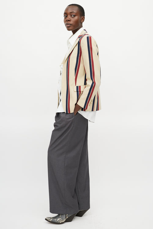 Dries Van Noten Beige 
Multicolour Striped Beaded Blazer