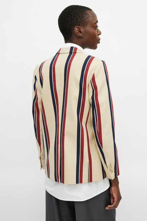 Dries Van Noten Beige 
Multicolour Striped Beaded Blazer