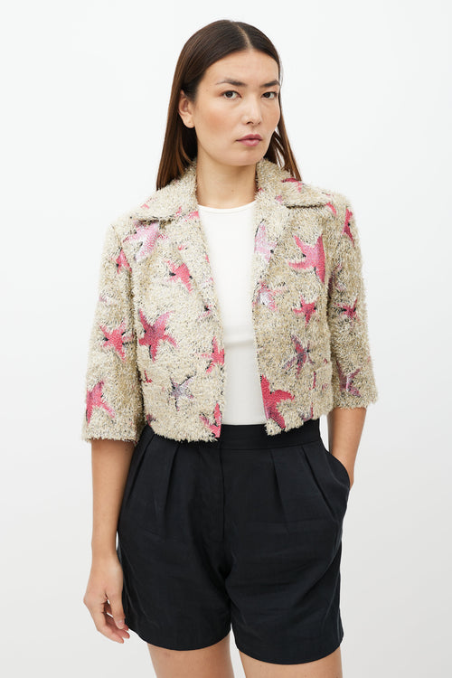 Dries Van Noten Beige 
Pink Sparkly Star Pattern Jacket