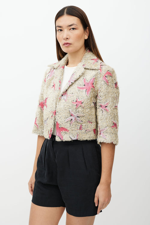 Dries Van Noten Beige 
Pink Sparkly Star Pattern Jacket