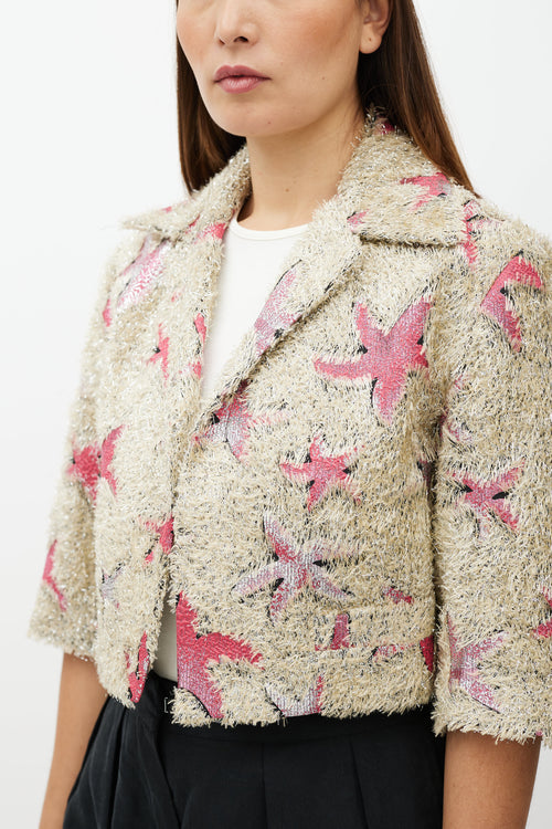 Dries Van Noten Beige 
Pink Sparkly Star Pattern Jacket