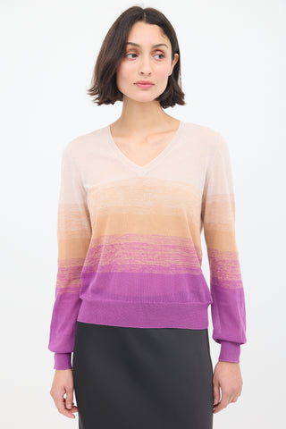 Dries Van Noten Beige 
Purple Cotton Ombré Sweater