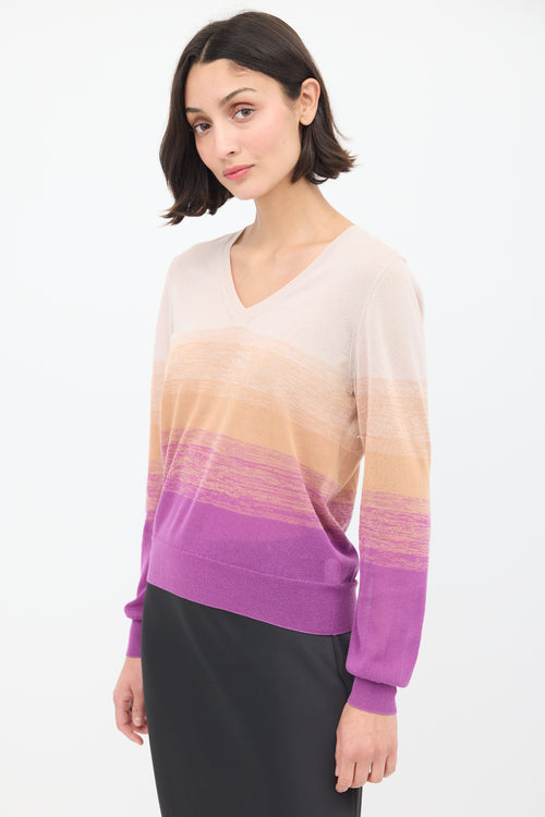 Dries Van Noten Beige 
Purple Cotton Ombré Sweater