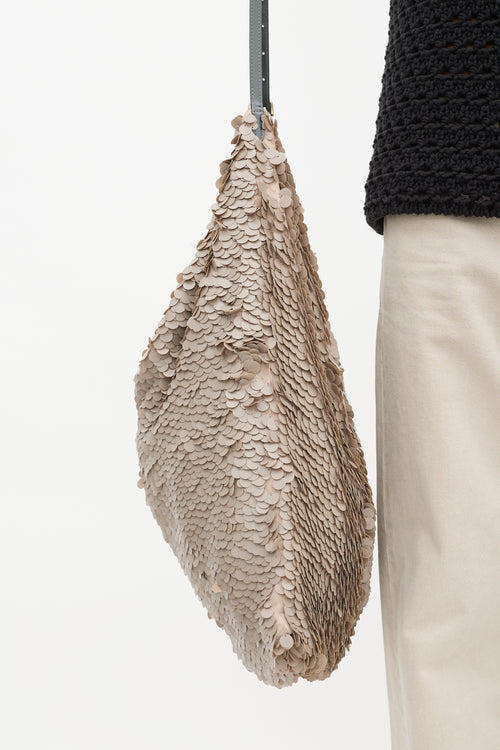 Dries Van Noten Beige Sequin 
Leather Tote Bag