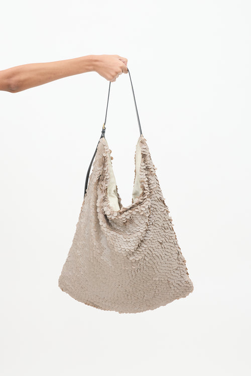 Dries Van Noten Beige Sequin 
Leather Tote Bag