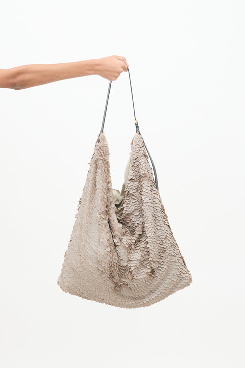 Dries Van Noten Beige Sequin 
Leather Tote Bag