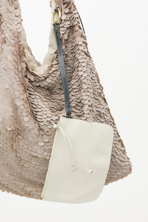 Dries Van Noten Beige Sequin 
Leather Tote Bag