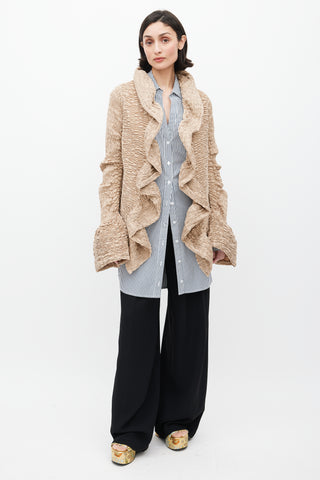 Dries Van Noten Beige Shirred Ruffle Jacket