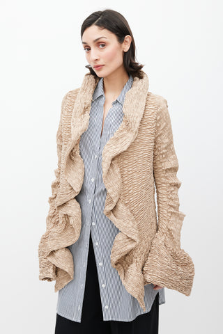 Dries Van Noten Beige Shirred Ruffle Jacket