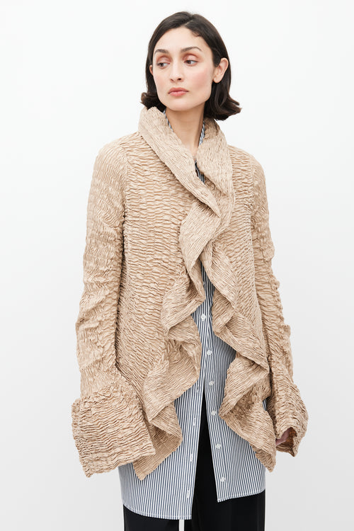 Dries Van Noten Beige Shirred Ruffle Jacket