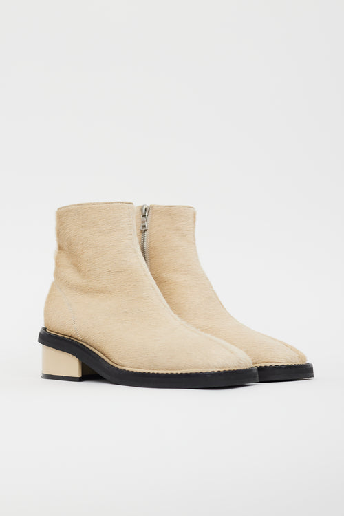 Dries Van Noten Beige Textured Square Toe Boot