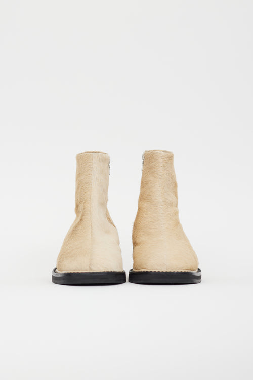 Dries Van Noten Beige Textured Square Toe Boot