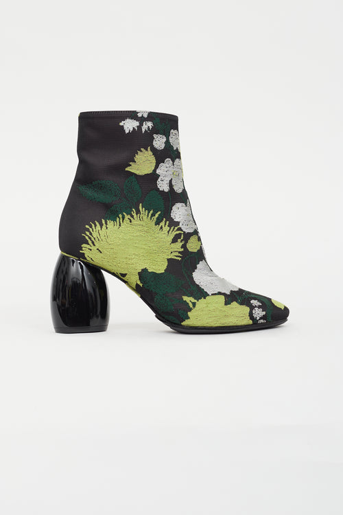 Dries Van Noten Black 
Multicolour Floral Boot