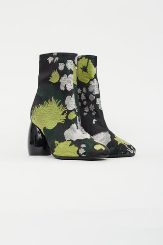 Dries Van Noten Black 
Multicolour Floral Boot